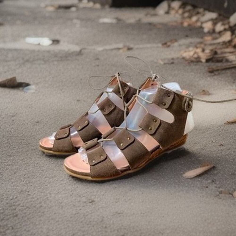 Eric Michael Suede Lace Up Gladiator Wedge Sandals Brown Size EU 37 US 6.5 - 7